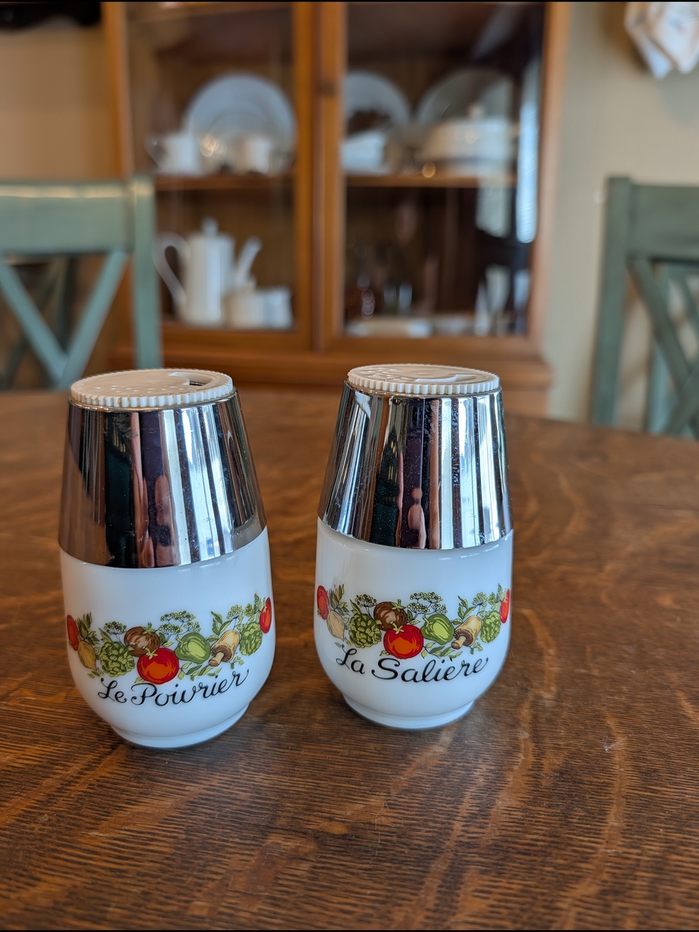 Vintage French-Style White Ceramic Salt and Pepper Shakers with Fruit Motif